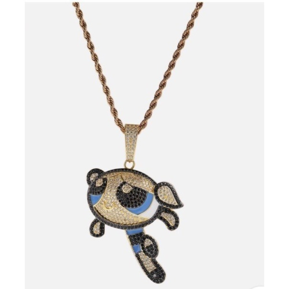 (12) 14K Gold Finish Powerpuf Girls Bubble Cartoon Hip Hop Pendant Charm Necklac